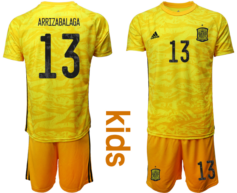 2021 European Cup Espana yellow goalkeeper Youth #13 soccer jerseys